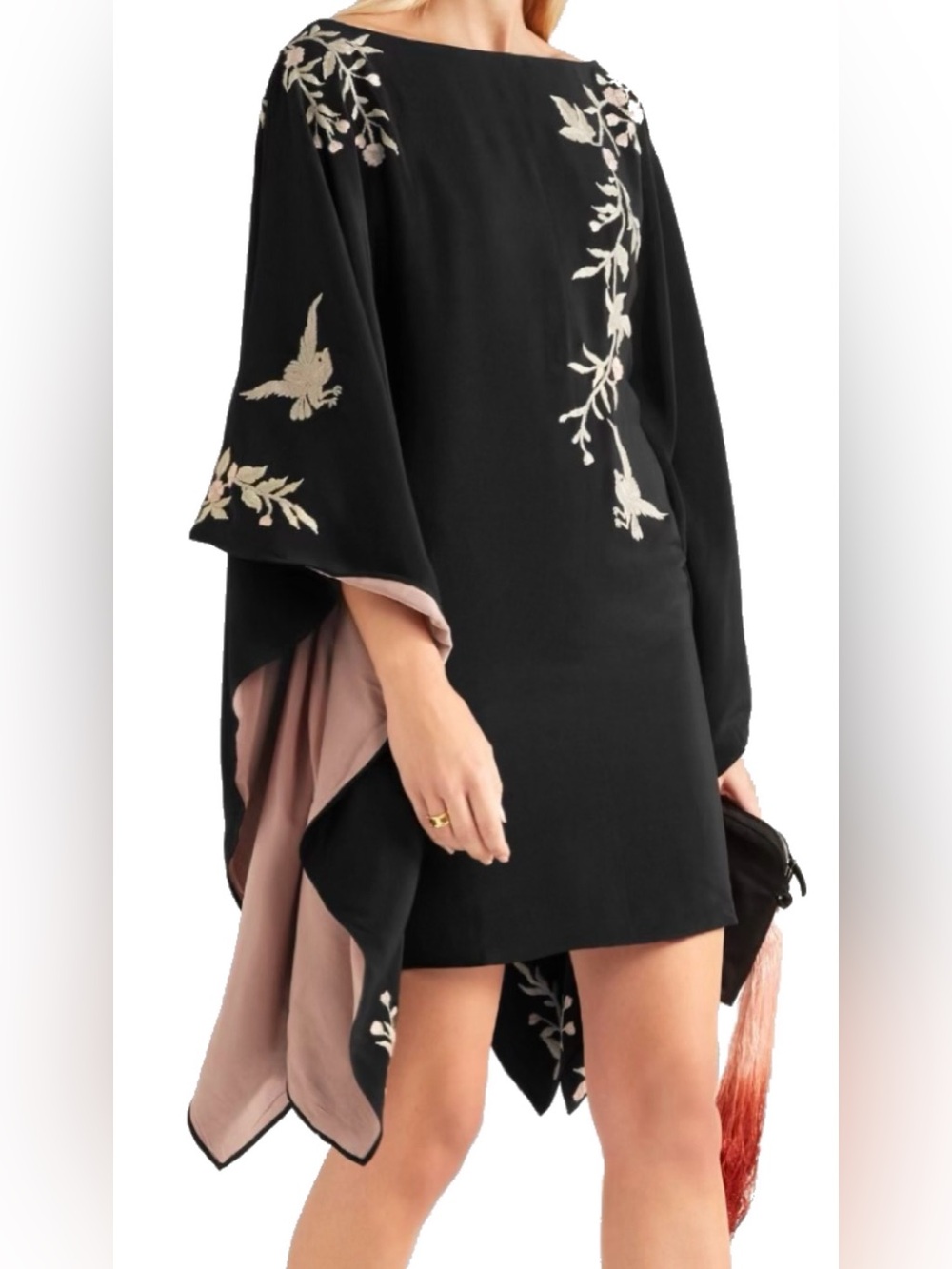 Talitha 2016 Embroidered Silk Kimono Mini Dress Black Pink Sm/XS, $1120